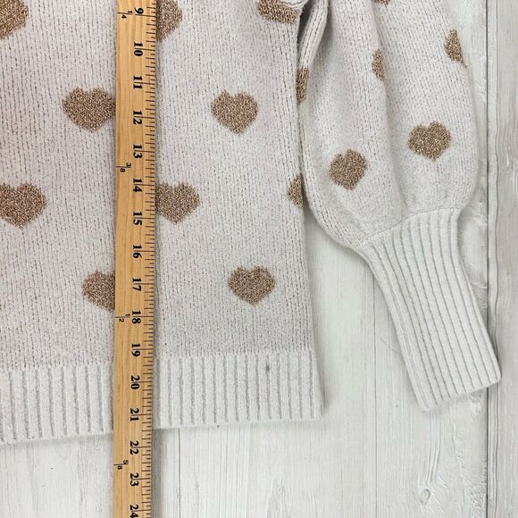 Anthropologie Hearts Sweater Women L Neutral Gold Puff Sleeve High Neck Pullover - Picture 14 of 16